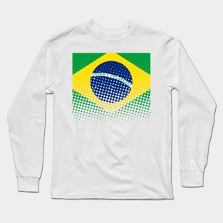 Flag Of Brazil With Halftone Effect Long Sleeve T-Shirt